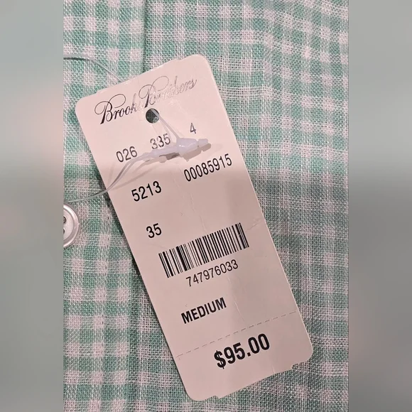Brooks Brothers Irish Linen Green And White Gingham Regent Polo Size Medium - Picture 4 of 9